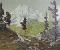 Fritz Wilhelm FRIEDRICH (1912 - 1993). "Ötztaler Alpen" 62 cm x 72 cm. Gemälde. Öl auf Platte. Links