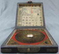 Kompass mit Wasserwaage, Drehscheibe in Passender Kiste. Wohl Japan, China, Korea. 4,5 cm x 18 cm
