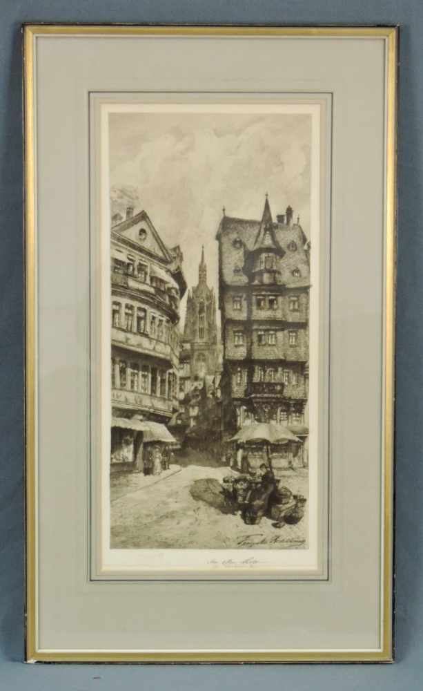Franziska REDELSHEIMER (1873 - 1913). "Am alten Markt". 52 cm x 24 cm. Druck. Unter Glas gerahmt. - Image 2 of 4