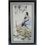 Gemälde. Poet im Chrysanthemen Garten. China / Japan. 97 cm x 49 cm im Ausschnitt. Gemalt, Tusche