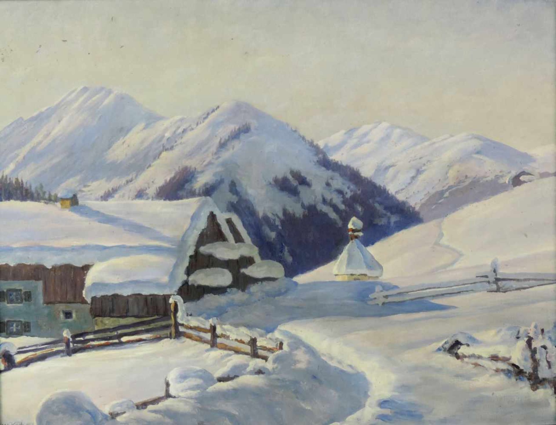 Josef KOCH (1886 - 1966). Herzogstand und Wetterstein 1925. Kirchlein mit Bauernhof Winter 1927. - Bild 2 aus 7