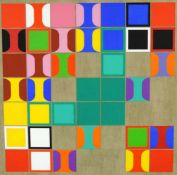 Heinz KREUTZ (1923 - 2016). "39 Quadrate über rot und grün" 1974. 76 cm x 76 cm. Gemälde. Farbige