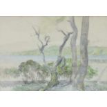 MONOGRAMIST "S-R". Bäume im Frühling 1930. 38 cm x 54 cm. Kohlezeichnung mit Aquarell.