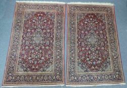 Paar Keschan Perserteppiche, Dosar, Meisterteppiche. Iran, feine Knüpfung. 216 cm x 134 cm/ 212 cm x