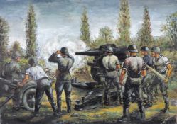 Walter CAUER (1905 - 1995). "Kameradschaft". Artillerie Gefecht 2. Weltkrieg. 51 cm x 73 cm.