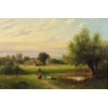 MONOGRAMMIST "AB" (XIX - XX). Flirt in englischer Landschaft. 1905. 50 cm x 76 cm. Gemälde. Öl auf