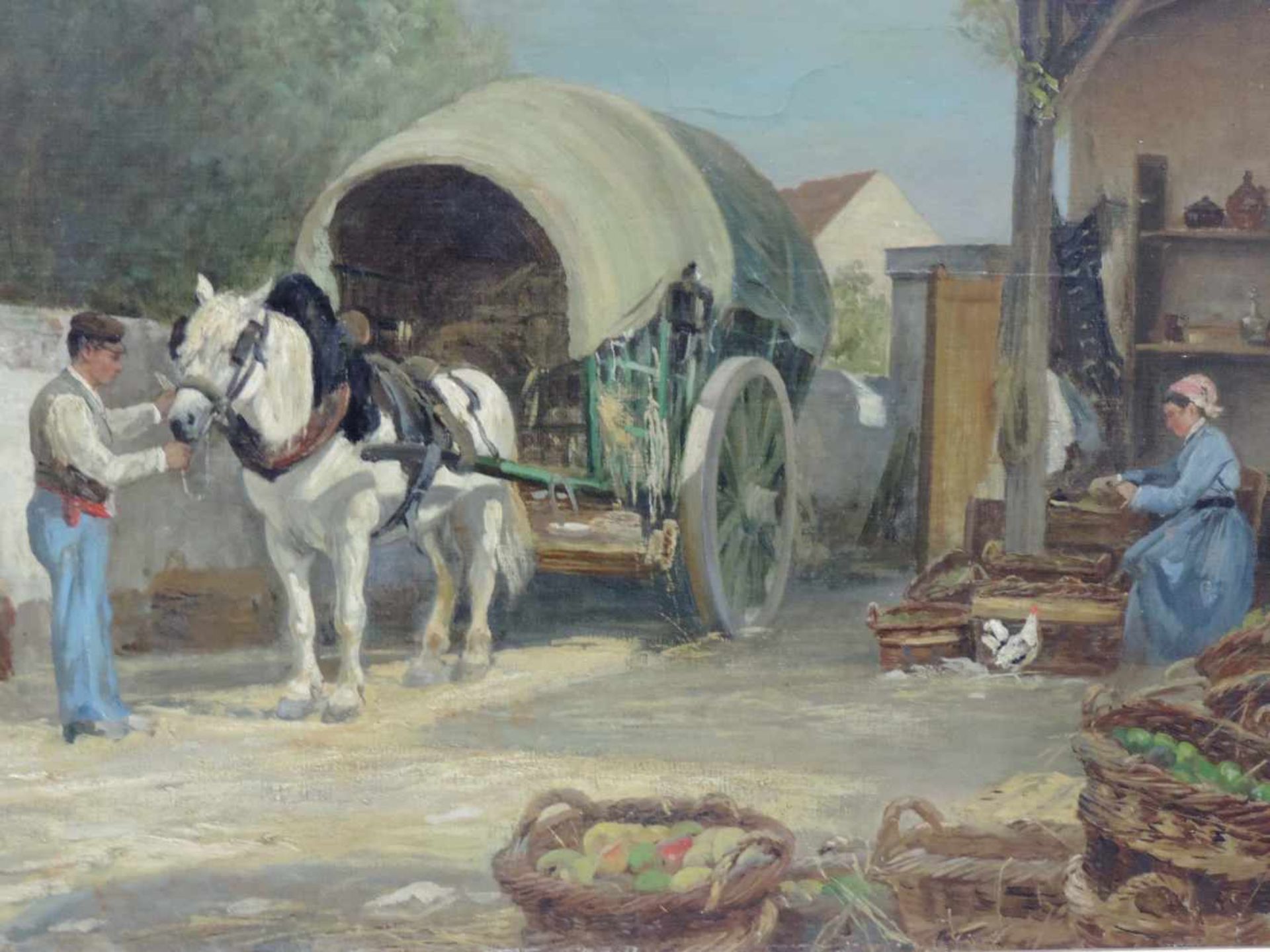 August VOIGT-FÖLGER (1836 - 1918). Einbringen der Ernte. 71 cm x 101 cm. Gemälde. Öl auf Leinwand.