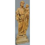 Heiliger Josef mit Jesus auf dem Arm. Vollrund geschnitzt. 55 cm hoch. 19. Jahrhundert. Skulptur.