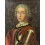 UNSIGNIERT (XVIII). Halbportrait eines Herren in Rüstung. 40 cm x 32 cm. Gemälde. Öl auf Leinwand,