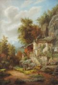 Johann Wilhelm SCHIRMER (1807 - 1863). Dorf in den Alpen. 59 cm x 41 cm. Gemälde. Öl auf Leinwand.