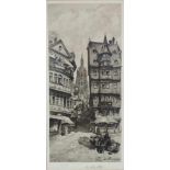 Franziska REDELSHEIMER (1873 - 1913). "Am alten Markt". 52 cm x 24 cm. Druck. Unter Glas gerahmt.