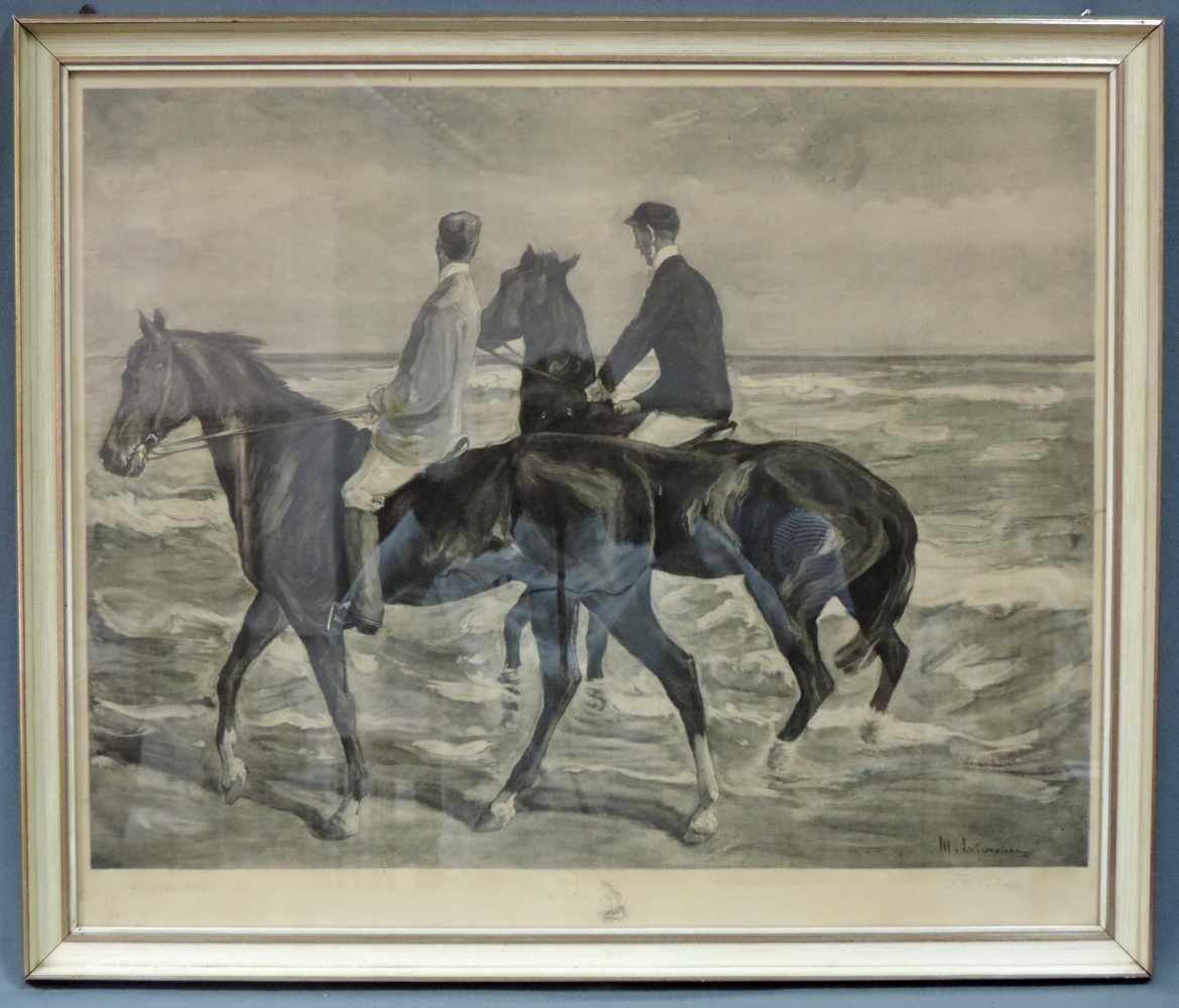 Franz August BÖRNER (1861 - 1929) und Max LIEBERMANN (1847 - 1935). Reiter am Strand. 56 cm x 71 cm. - Image 2 of 5