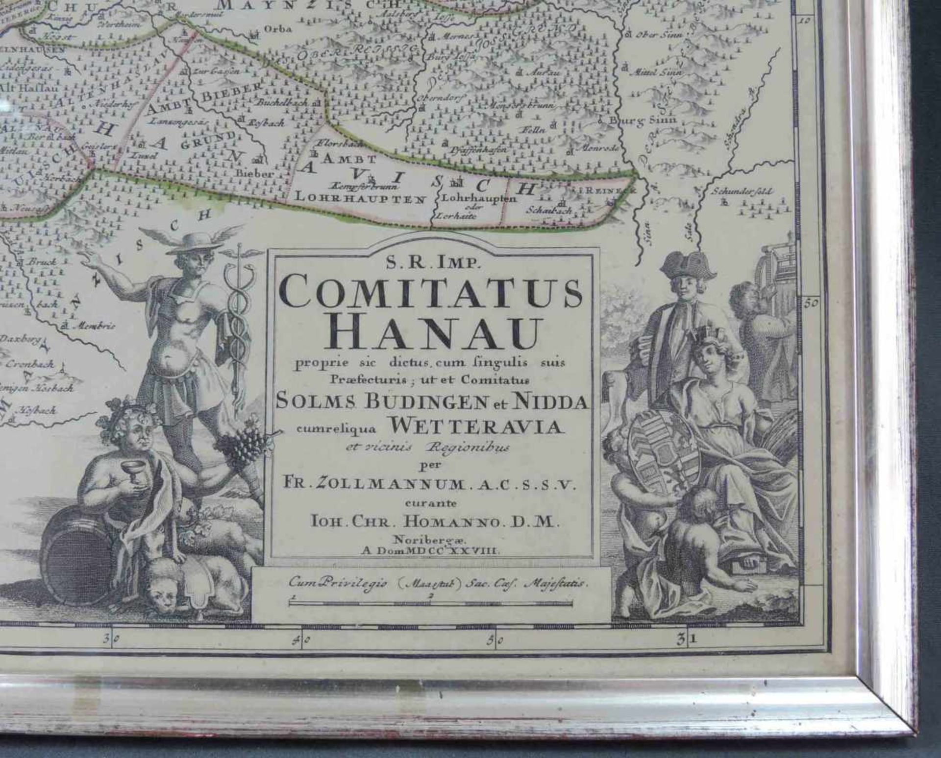 Comitatus Hanau. Landkarte. 61 cm x 53 cm. Comitatus Hanau. 61 cm x 53 cm. - Image 4 of 9