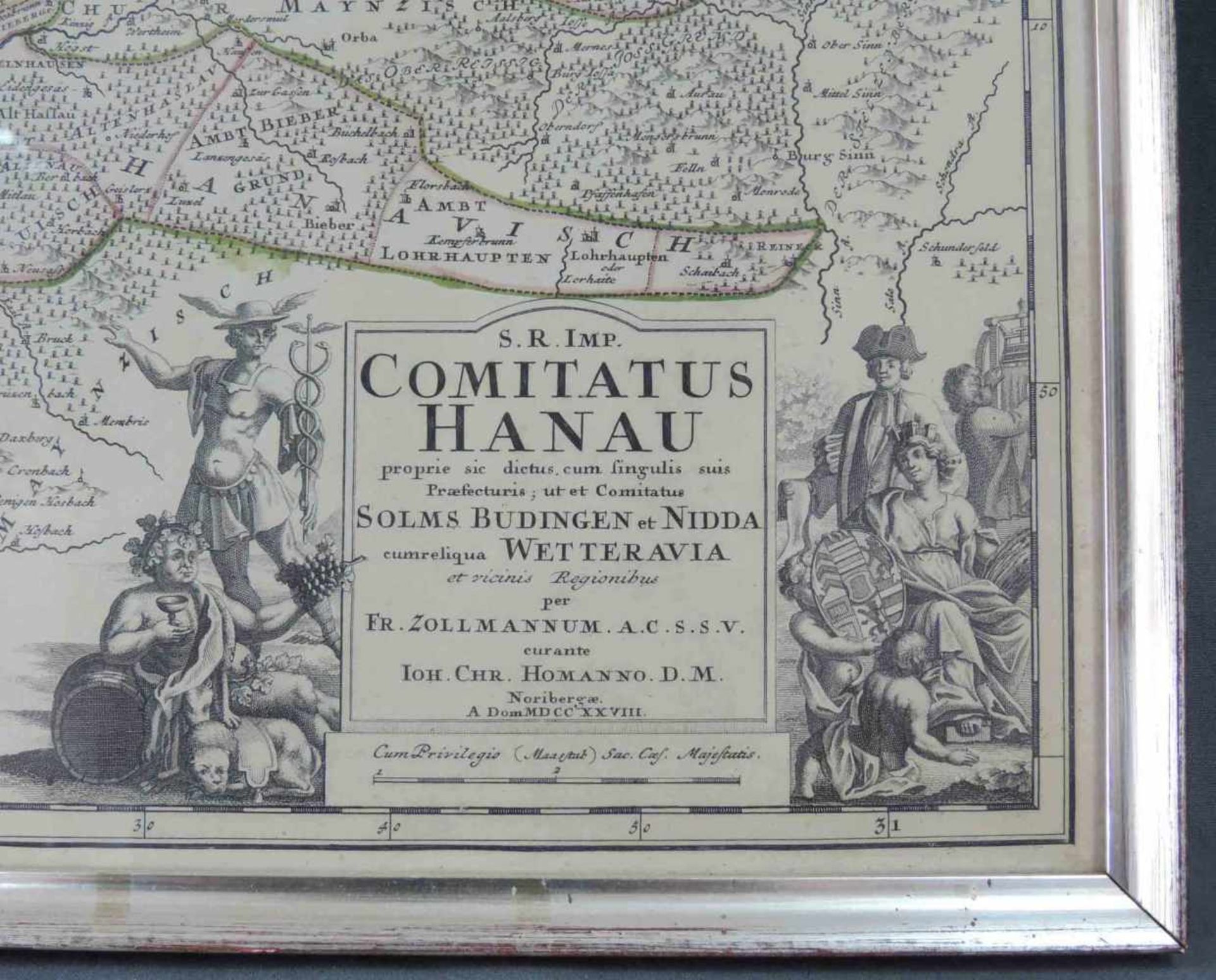 Comitatus Hanau. Landkarte. 61 cm x 53 cm. Comitatus Hanau. 61 cm x 53 cm. - Bild 4 aus 9