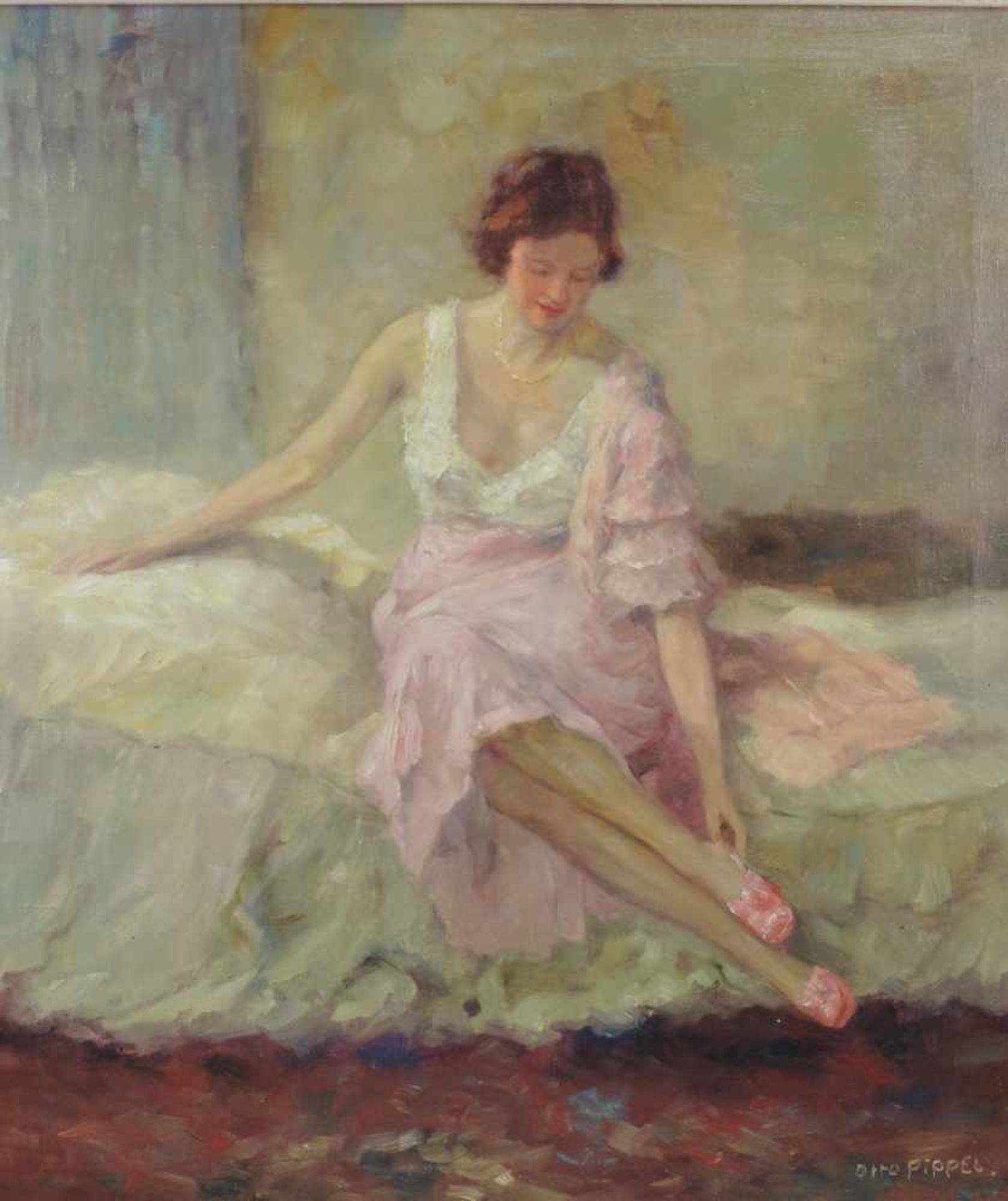 Otto PIPPEL (1878 - 1960). Dame sitzend. 80 cm x 70 cm. Gemälde. Öl auf Leinwand. Rechts unten