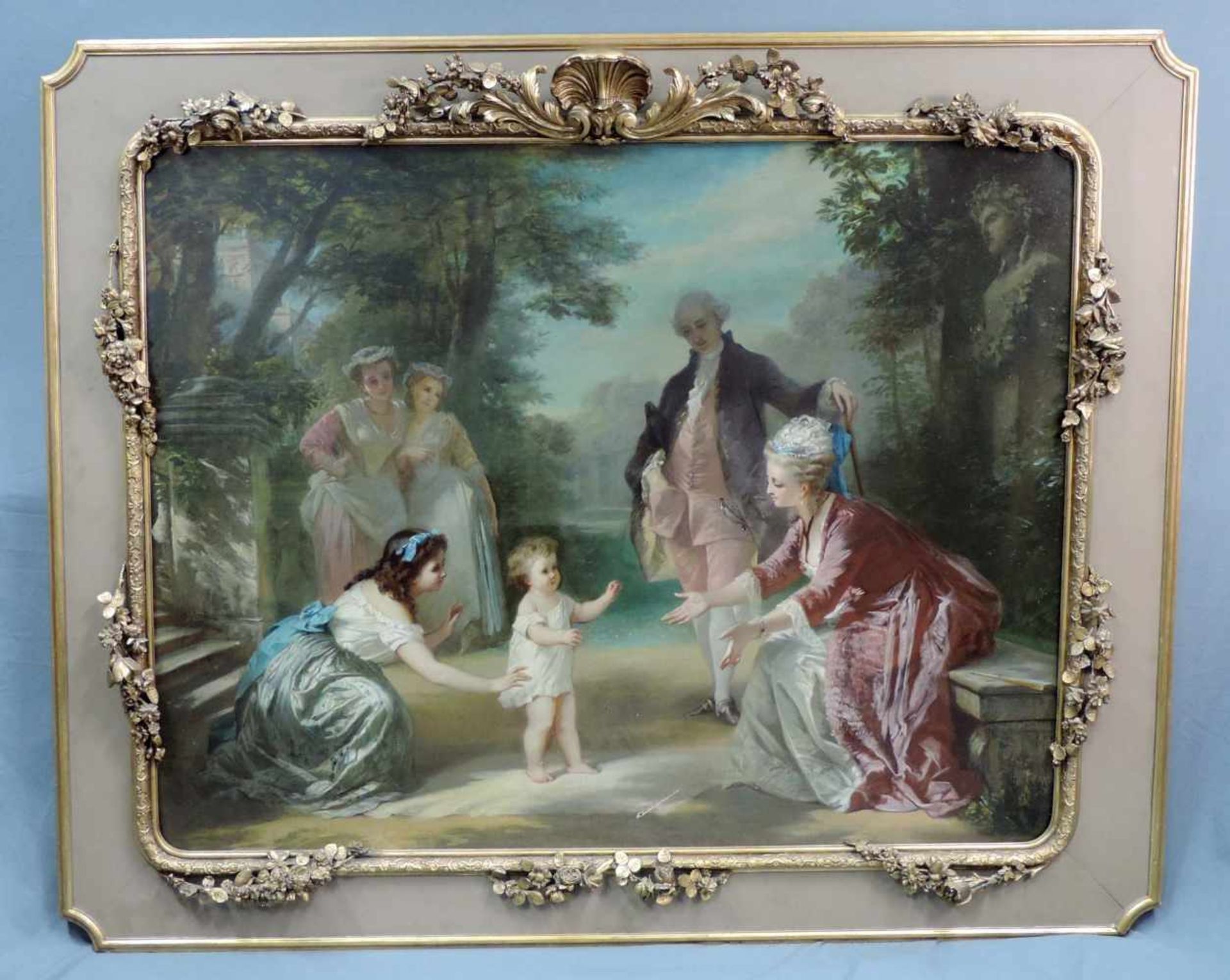 Nach Jean-Antoine WATTEAU (1684 - 1721). Mutterglück. 117 cm x 147 cm. Gemälde. Öl auf Leinwand. - Image 5 of 12