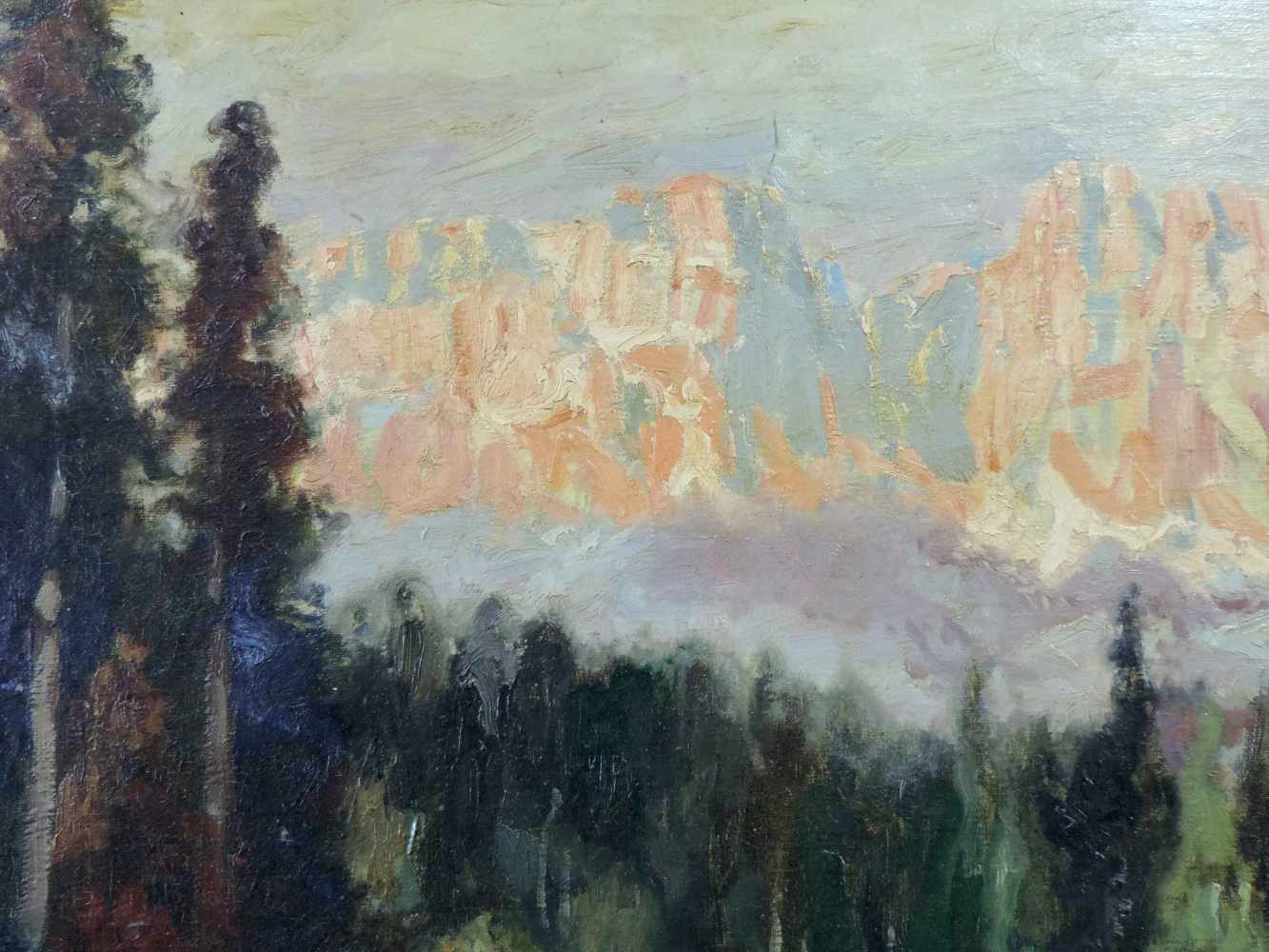 UNDEUTLICH SIGNIERT (XX). Expressionist 1922. Alpensee. 65,5 cm x 90 cm. Gemälde, Öl auf Leinwand. - Image 4 of 5
