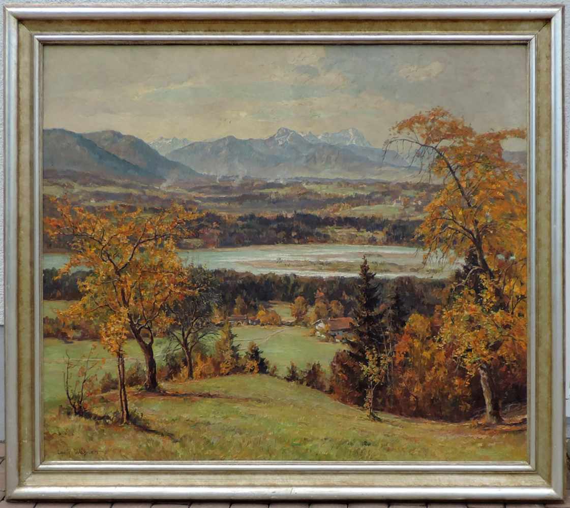 Louis WÖHNER (1888 - 1958). "Tölz". 116 cm x 140 cm. Gemälde. ÖL auf Leinwand. Links unten signiert. - Image 2 of 3