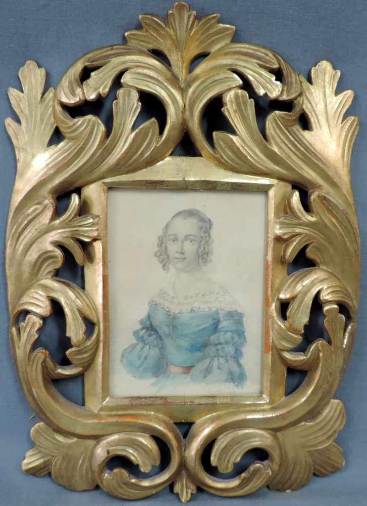 UNDEUTLICH SIGNIERT (XIX). Portrait einer Dame 1839. Biedermeier. 16 cm x 12 cm. Gemälde