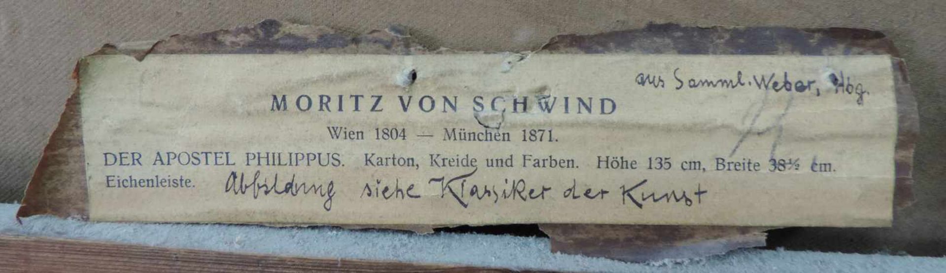 Moritz VON SCHWIND (1804 - 1871). Der Apostel Philipus. 135 cm x 38,5 cm. Karton, Kreide und Farben. - Image 6 of 6