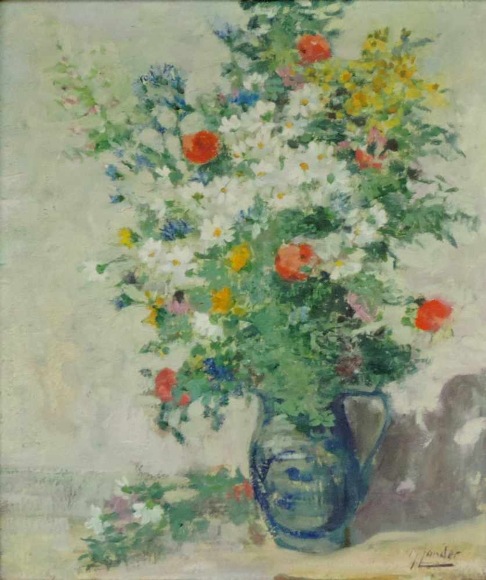 Max ZANDER (1907 - 1985). Blumen in einer Vase. 71 cm x 60 cm. Gemälde, Öl auf Leinwand. Rechts