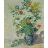 Max ZANDER (1907 - 1985). Blumen in einer Vase. 71 cm x 60 cm. Gemälde, Öl auf Leinwand. Rechts