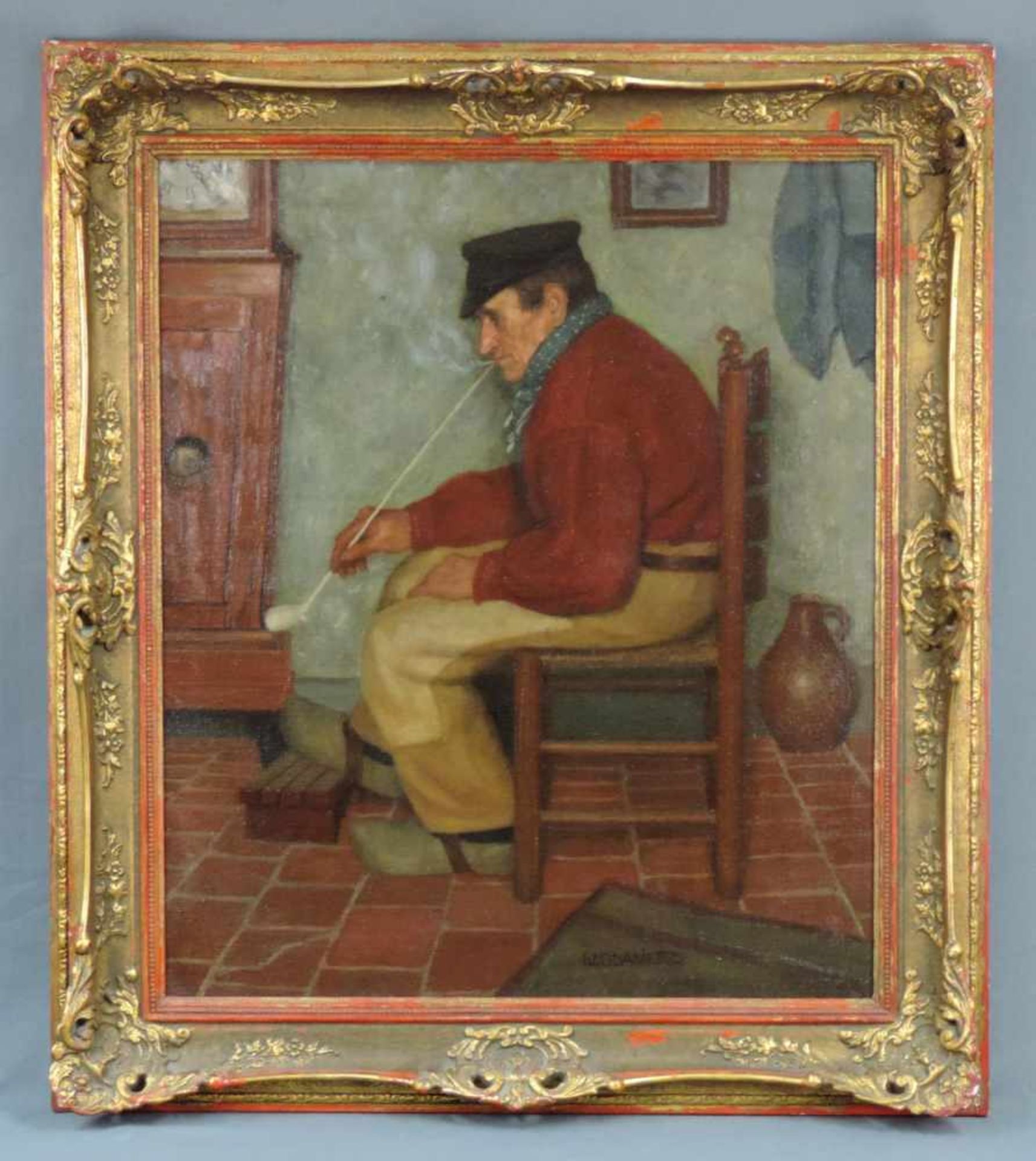 Wilhelm GDANIETZ (1893 - 1969). Mann mit Pfeife in der Stube. 81,5 cm x 70 cm. Mittig unten - Image 2 of 4