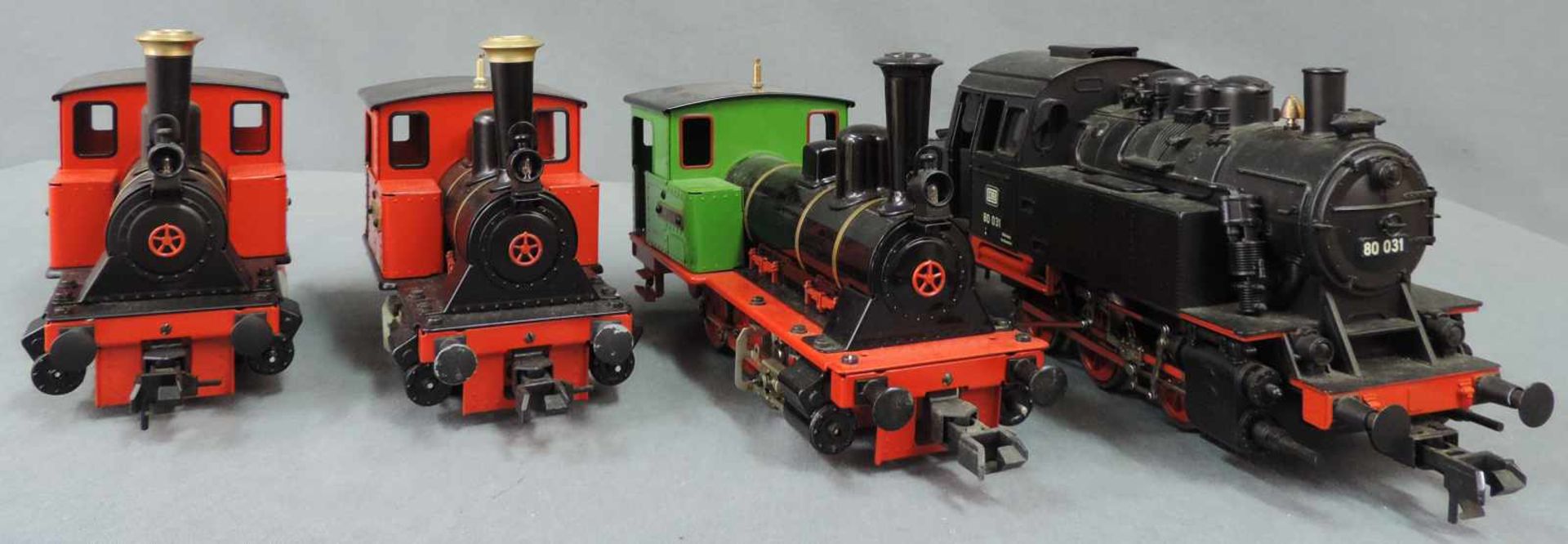 Vier Lokomotiven, Märklin, Modelleisenbahnen. 2x Modell "Emma", 1x "BR 80031", 1x Lokomotive "