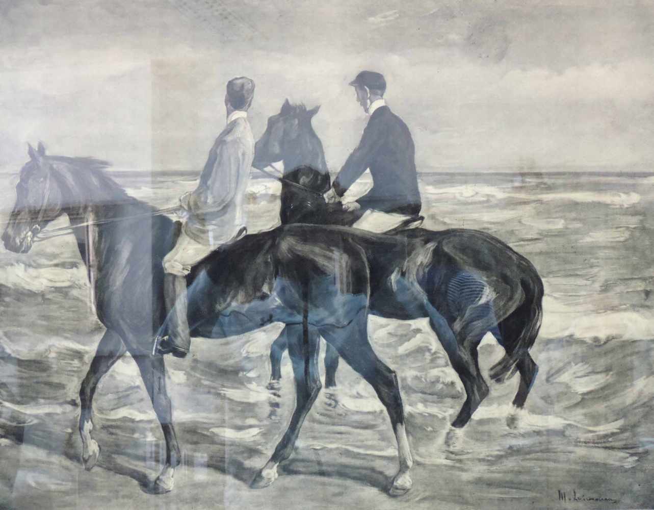 Franz August BÖRNER (1861 - 1929) und Max LIEBERMANN (1847 - 1935). Reiter am Strand. 56 cm x 71 cm.