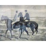 Franz August BÖRNER (1861 - 1929) und Max LIEBERMANN (1847 - 1935). Reiter am Strand. 56 cm x 71 cm.