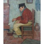 Wilhelm GDANIETZ (1893 - 1969). Mann mit Pfeife in der Stube. 81,5 cm x 70 cm. Mittig unten