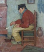 Wilhelm GDANIETZ (1893 - 1969). Mann mit Pfeife in der Stube. 81,5 cm x 70 cm. Mittig unten