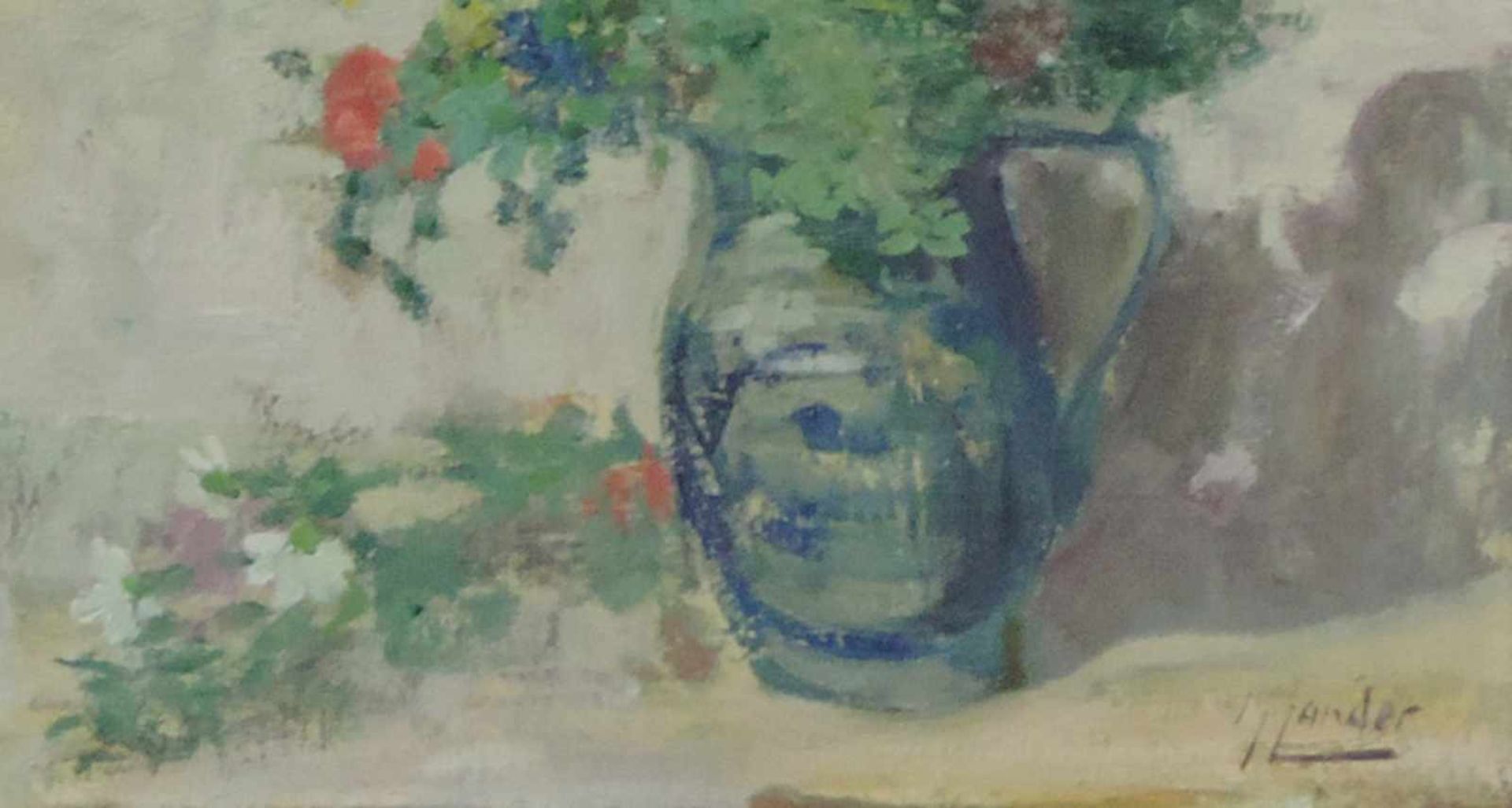 Max ZANDER (1907 - 1985). Blumen in einer Vase. 71 cm x 60 cm. Gemälde, Öl auf Leinwand. Rechts - Image 3 of 6