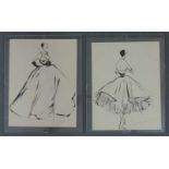 Jacques FATH (1912 - 1954). Zwei Modeskizzen von 1951 Cocktailkleid. 268 mm x 210 mm. Rechts unten