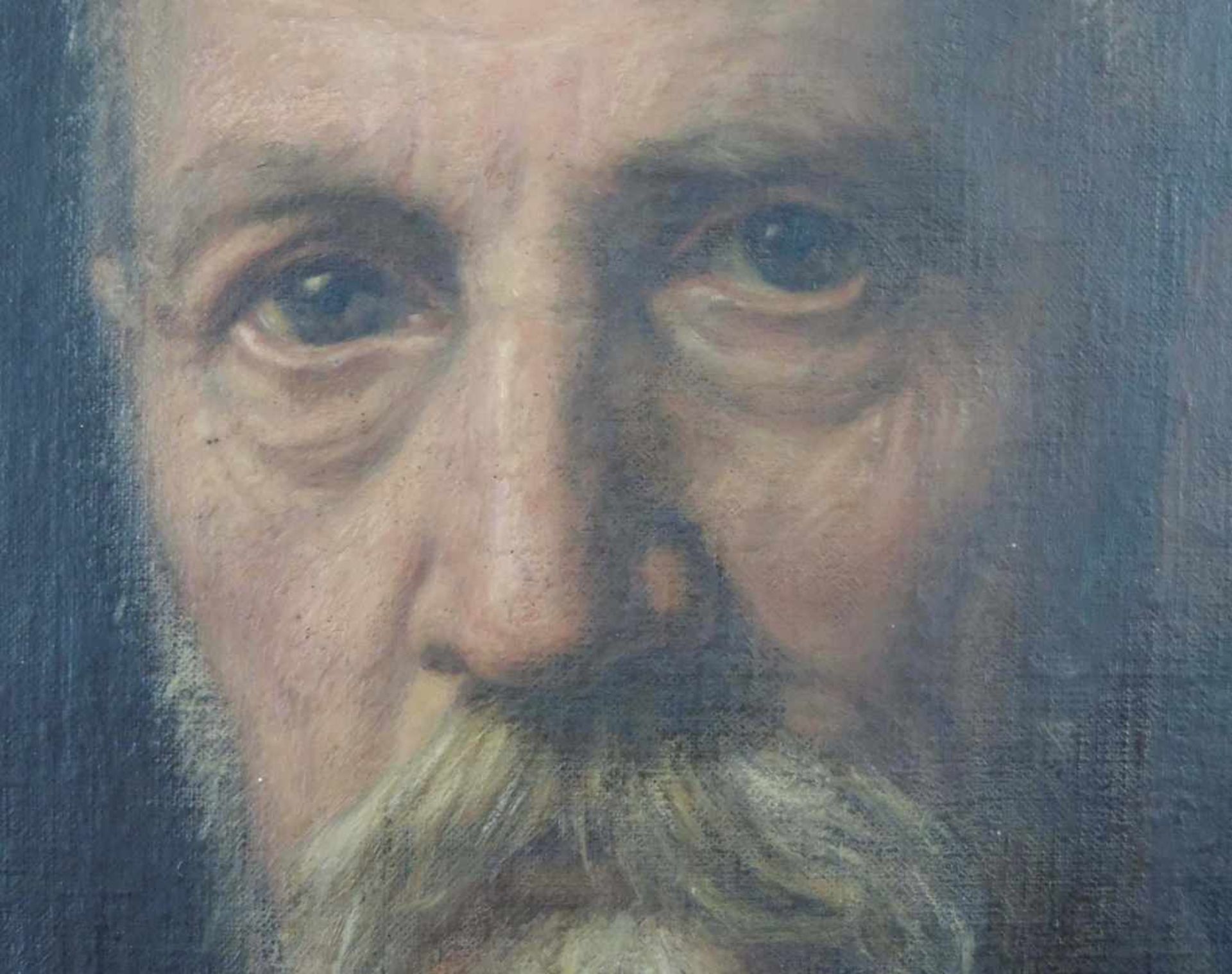 UNDEUTLICH SIGNIERT (XIX). Portrait eines alten Mannes. 69 cm x 57 cm. Gemälde, Öl auf Leinwand. - Image 3 of 6