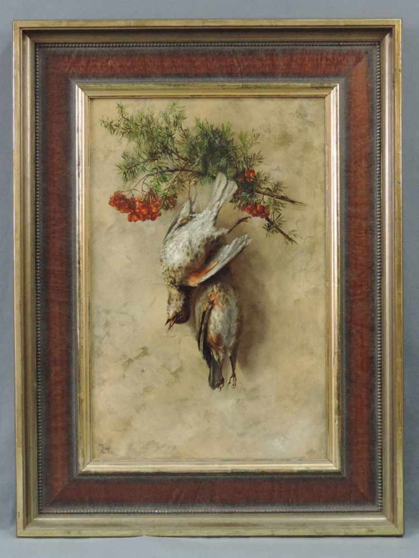 MONOGRAMIST "L.R." (XIX). Jagdstillleben 1894. 51 cm x 34 cm. Gemälde. Öl auf Leinwand. Oben - Bild 4 aus 4