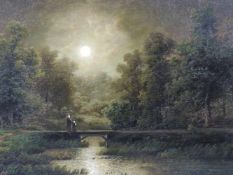 UNSIGNIERT (XIX). Nocturno. 47 cm x 65 cm. Gemälde. Öl auf Leinwand. UNSIGNED (XIX).Nocturno. 47