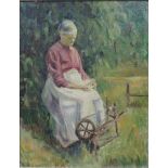 IMPRESSIONIST (XIX - XX). Frau am Spinnrad 1920. 47 cm x 37 cm. Gemälde. Öl auf Leinwand. Links oben