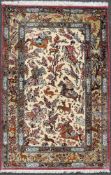 Ghom Seide Jagdteppich, Iran, Saronin. Selten feine Knüpfung. 153 cm x 100 cm. Perserteppich,