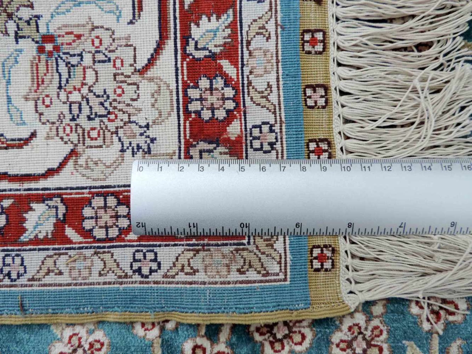 Gebetsteppich, Seide auf Seide. Sehr feine Knüpfung. 183 cm x 124 cm. Handgeknüpft. Kayseri - - Bild 9 aus 9
