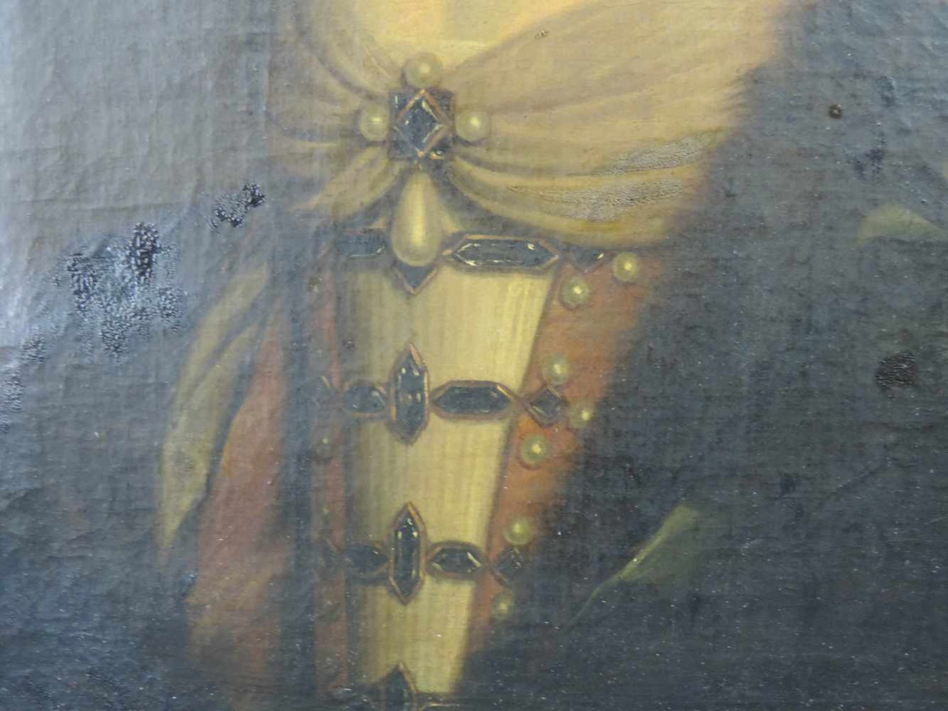 UNSIGNIERT (XVIII - XIX). Dame, Barock. Mit Perlenschmuck. 70 cm x 55 cm. Gemälde. Öl auf - Image 4 of 6
