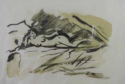 Carlo MENSE (1886 - 1965). Liegende Nackte mit schwarzer Katze. 16,5 cm x 24,5 cm im Ausschnitt.