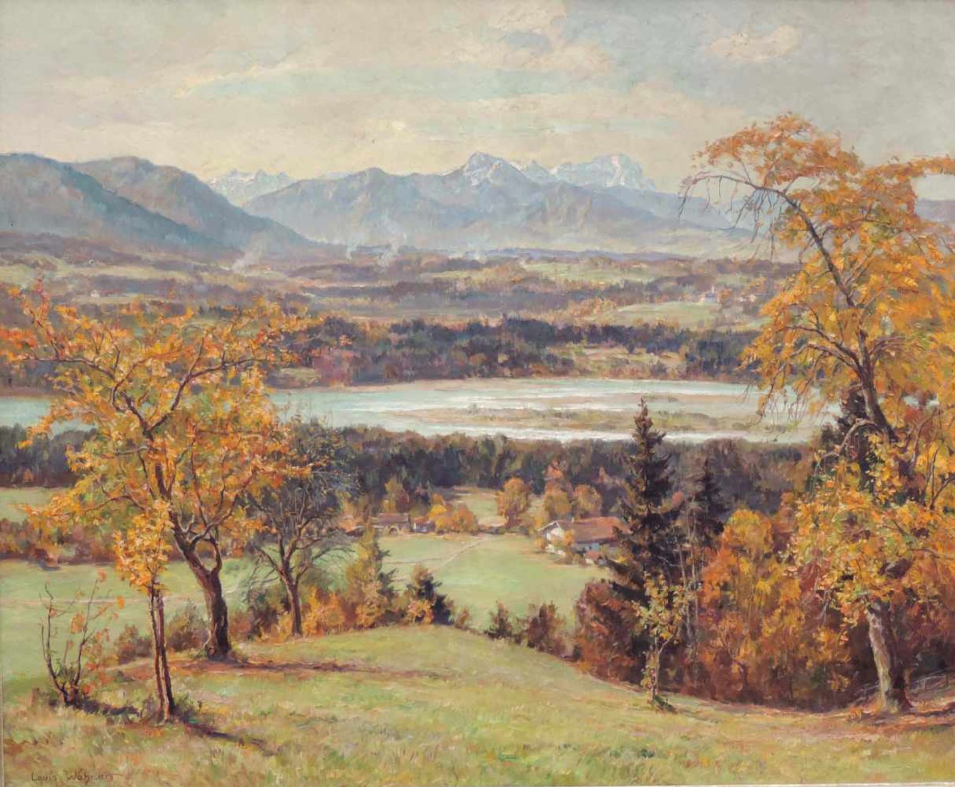 Louis WÖHNER (1888 - 1958). "Tölz". 116 cm x 140 cm. Gemälde. ÖL auf Leinwand. Links unten signiert.