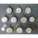 10 Taschenuhren davon 9 Schlüsseluhren Taschenuhren teils mit Silbergehäuse. 19. - 20 Jahrhundert.
