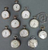 10 Taschenuhren. 19- 20. Jahrhundert Taschenuhren teils Silbergehäuse. 10 Pocket watches.