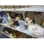 A quantity of china and glass ware including Wadeheath 1930's blue glazed vase, a large KPM tureen