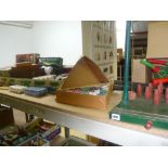 A collection of toys and games including an old pub skittles game, chess, Probe, Yahtze, A