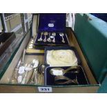 A small quantity of Victorian and later silver cutlery, comprising a cased set of bean-end coffee