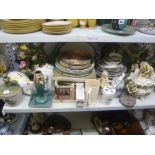 A quantity of collectors plates, a large flower encrusted tureen and cover and matching vase, a