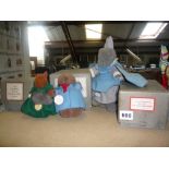 Three woollen soft toys from the Alison Uttley Little Grey Rabbit books, originally sent out by